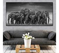 HUUDNHYK Tableau Afrique Éléphant-Tableau noir et blanc de la famille des éléphants-Tableau décoratif Eléphant-Impression sur Toile Photo Animaux décoration Murale 100x50cm(40x20in) Sans cadre