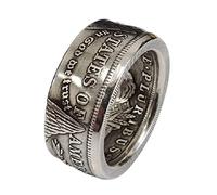 HUUGVBCO Bague en titane et argent vintage faite à la main à partir de réplique Morgan Dollar Bague Taille 6-13 pour homme et femme, 12, Métal, Non