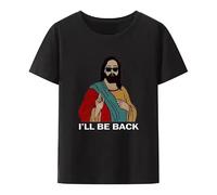 huUKH7HGT Christian I'll Be Back Funny Jesus Print T Shirt Black M