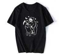 huUKH7HGT Death Rides A Black Cat Reaper Funny T-Shirt Black S