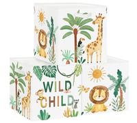 HUUMONSS 30cm Boîtes de Rangement Lot de 3 Bohème Animaux Livres Rangement de Vêtements pour Placard Étagères Coffre à Jouets Enfant Tropicales Lion Girafe Palmes