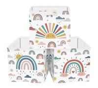 HUUMONSS Boîtes de Rangement Lot de 3 Arc-en-ciel Paniers de Rangement Cube Soleil Nuage Enfant Pliables Coffre à Jouets pour Étagères Livres, Boho