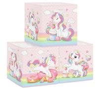 HUUMONSS Boîtes de Rangement Lot de 3 Licorne Arc-en-ciel Paniers de Rangement Cube Nuage Étoile Enfant Pliables Coffre à Jouets pour Étagères Livres, Macaron