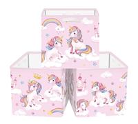 HUUMONSS Boîtes de Rangement Lot de 3 Licorne Arc-en-ciel Paniers de Rangement Cube Nuage Étoile Enfant Pliables Coffre à Jouets pour Étagères Livres, Couronne