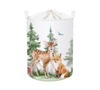 HUUMONSS Grand Paniers à Linge Animaux de Forêt pour Garçon Fille Renard Roux Repliable Panier Rangement Jouets Vêtements pour Salle de Bain Chambre à Coucher, Cerf, 63L