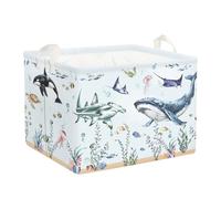 HUUMONSS Grand Paniers à Linge Animaux Marins pour Garçon Fille Repliable Panier Rangement Jouets Vêtements pour Salle de Bain Chambre à Coucher, Requin Bleu, 36L