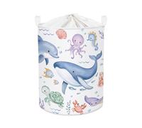 HUUMONSS Grand Paniers à Linge Animaux Marins pour Garçon Fille Repliable Panier Rangement Jouets Vêtements pour Salle de Bain Chambre à Coucher, Baleines Bleues, 63L
