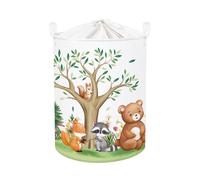 HUUMONSS Grand Paniers à Linge Forêt Animaux Arbre pour Garçon Fille Repliable Panier Rangement Jouets Vêtements pour Salle de Bain Chambre à Coucher, Ours, 63L