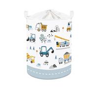 HUUMONSS Grand Paniers à Linge Véhicule Chantier pour Garçon Repliable avec Poignée Panier Rangement Jouets Vêtements pour Salle de Bain Chambre D'enfants, Blanc, 63L