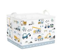 HUUMONSS Grand Paniers à Linge Véhicule Chantier pour Garçon Repliable avec Poignée Panier Rangement Jouets Vêtements pour Salle de Bain Chambre D'enfants, Blanc, 36L