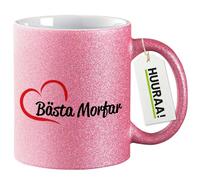 Huuraa gobelets à paillettes Bästa Morfar Tasse à café cadeau rose 330 ml Bästa Morfar souvenirs