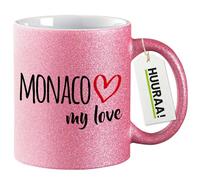 Huuraa gobelets à paillettes Monaco my love Tasse à café cadeau rose 330 ml Monaco my love souvenirs