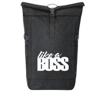 Huuraa sac à dos de coursier like a Boss Spruch Sac à dos cadeau Black Melange 30-44 litres Roll-Top Fairtrade like a Boss Spruch Présent