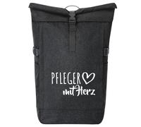 Huuraa sac à dos de coursier Pfleger mit Herz Sac à dos cadeau Black Melange 30-44 litres Roll-Top Fairtrade Pfleger mit Herz Présent
