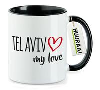 Huuraa tasse à café Tel Aviv my love Mug Cadeau Noir 330ml Tel Aviv my love Présent