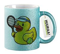Huuraa tasse à paillettes Canard de bain joueur de tennis Mug Cadeau Bleu 330ml Canard de bain joueur de tennis Présent