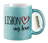 Huuraa tasse à paillettes Lisbon my love Mug Cadeau Bleu 330ml Lisbon my love Présent