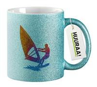 Huuraa tasse à paillettes Planche à voile Mug Cadeau Bleu 330ml Planche à voile Présent
