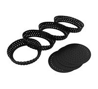 Huusuei 4 Pack Quiche Tart Pans, 5 Round Perforated Pizza Baking Moulds, Non-Stick Tart Tin with Holes for Cakes, Tarts, Quiches