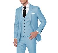HUUTOE Costume 3 pièces élégant pour homme, type smoking, coupe ajustée, avec blazer, gilet et pantalon, pour l’été, mariage, bal de fin d'année, affaires, bleu ciel, XX-Large