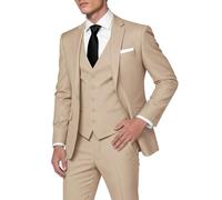 HUUTOE Costume 3 pièces élégant pour Homme, Type Smoking, Coupe ajustée, avec Blazer, Gilet et Pantalon, pour l’été, Mariage, Bal de Fin d'année, Affaires, Champagne, Taille S