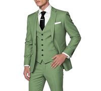 HUUTOE Costume 3 pièces élégant pour homme, type smoking, coupe ajustée, avec blazer, gilet et pantalon, pour l’été, mariage, bal de fin d'année, affaires, vert clair, Taille S