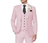 HUUTOE Costume 3 pièces élégant pour homme, type smoking, coupe ajustée, avec blazer, gilet et pantalon, pour l’été, mariage, bal de fin d'année, affaires, rose clair, Taille 4XL