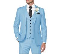 HUUTOE Costume 3 pièces élégant pour homme, type smoking, coupe ajustée, avec blazer, gilet et pantalon, pour l’été, mariage, bal de fin d'année, affaires, bleu ciel, Taille S