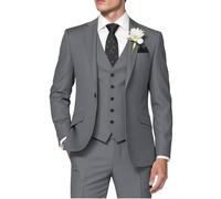 HUUTOE Costume 3 pièces élégant pour Homme, Type Smoking, Coupe ajustée, avec Blazer, Gilet et Pantalon, pour l’été, Mariage, Bal de Fin d'année, Affaires, Gris, Taille XL