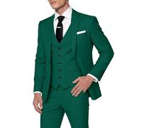 HUUTOE Costume 3 pièces élégant pour homme, type smoking, coupe ajustée, avec blazer, gilet et pantalon, pour l’été, mariage, bal de fin d'année, affaires, vert, Taille S