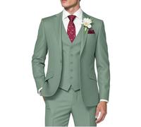 HUUTOE Costume 3 pièces élégant pour Homme, Type Smoking, Coupe ajustée, avec Blazer, Gilet et Pantalon, pour l’été, Mariage, Bal de Fin d'année, Affaires, Vert Sauge, Taille L