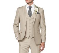 HUUTOE Costume 3 pièces élégant pour homme, type smoking, coupe ajustée, avec blazer, gilet et pantalon, pour l’été, mariage, bal de fin d'année, affaires, beige, Taille 5XL