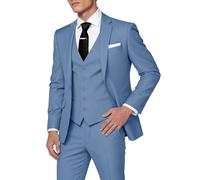 HUUTOE Costume 3 pièces élégant pour Homme, Type Smoking, Coupe ajustée, avec Blazer, Gilet et Pantalon, pour l’été, Mariage, Bal de Fin d'année, Affaires, Bleu poussiéreux., Taille S