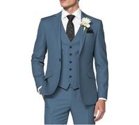 HUUTOE Costume 3 pièces élégant pour homme, type smoking, coupe ajustée, avec blazer, gilet et pantalon, pour l’été, mariage, bal de fin d'année, affaires, gris/bleu, Taille L