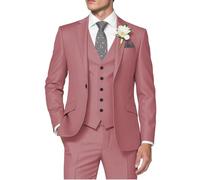 HUUTOE Costume 3 pièces élégant pour homme, type smoking, coupe ajustée, avec blazer, gilet et pantalon, pour l’été, mariage, bal de fin d'année, affaires, Dusty Rose., Taille Unique