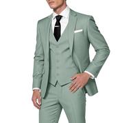HUUTOE Costume 3 pièces élégant pour Homme, Type Smoking, Coupe ajustée, avec Blazer, Gilet et Pantalon, pour l’été, Mariage, Bal de Fin d'année, Affaires, Vert Sauge, Taille XL