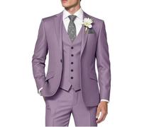 HUUTOE Costume 3 pièces élégant pour homme, type smoking, coupe ajustée, avec blazer, gilet et pantalon, pour l’été, mariage, bal de fin d'année, affaires, lilas, Taille S