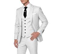 HUUTOE Costume 3 pièces élégant pour homme, type smoking, coupe ajustée, avec blazer, gilet et pantalon, pour l’été, mariage, bal de fin d'année, affaires, blanc, Taille 3XL