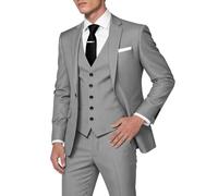 HUUTOE Costume 3 pièces élégant pour homme, type smoking, coupe ajustée, avec blazer, gilet et pantalon, pour l’été, mariage, bal de fin d'année, affaires, gris clair, Taille S