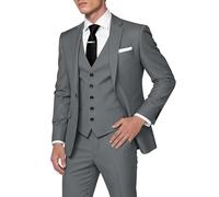 HUUTOE Costume 3 pièces élégant pour Homme, Type Smoking, Coupe ajustée, avec Blazer, Gilet et Pantalon, pour l’été, Mariage, Bal de Fin d'année, Affaires, Gris, Taille S