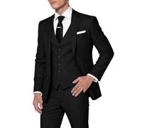 HUUTOE Costume 3 pièces élégant pour Homme, Type Smoking, Coupe ajustée, avec Blazer, Gilet et Pantalon, pour l’été, Mariage, Bal de Fin d'année, Affaires, Noir, Taille S