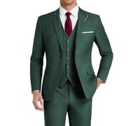 HUUTOE Costume 3 pièces élégant pour mariage, bal de fin d'année, affaires, blazer à un bouton, veste gilet et pantalon, smoking, pour homme, personnalisable, vert foncé, Taille L