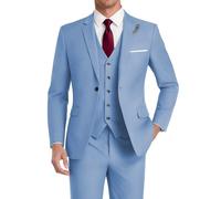 HUUTOE Costume 3 pièces élégant pour mariage, bal de fin d'année, affaires, blazer à un bouton, veste gilet et pantalon, smoking, pour homme, personnalisable, Bleu poussiéreux., Taille M