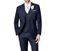 HUUTOE Costume 3 pièces élégant pour mariage, bal de fin d'année, affaires, blazer à un bouton, veste gilet et pantalon, smoking, pour homme, personnalisable, bleu marine, Taille 5XL