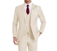 HUUTOE Costume 3 pièces élégant pour mariage, bal de fin d'année, affaires, blazer à un bouton, veste gilet et pantalon, smoking, pour homme, personnalisable, crème, Taille L