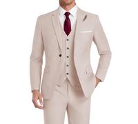 HUUTOE Costume 3 pièces élégant pour mariage, bal de fin d'année, affaires, blazer à un bouton, veste gilet et pantalon, smoking, pour homme, personnalisable, nude, Taille M