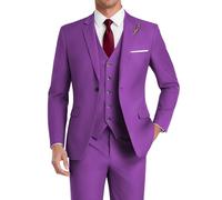HUUTOE Costume 3 pièces élégant pour mariage, bal de fin d'année, affaires, blazer à un bouton, veste gilet et pantalon, smoking, pour homme, personnalisable, violet, Taille L