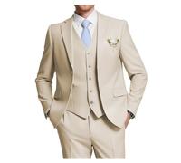 HUUTOE Costume 3 pièces élégant pour mariage, bal de fin d'année, affaires, blazer à un bouton, veste gilet et pantalon, smoking, pour homme, personnalisable, beige, Taille M