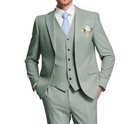 HUUTOE Costume 3 pièces élégant pour mariage, bal de fin d'année, affaires, blazer à un bouton, veste gilet et pantalon, smoking, pour homme, personnalisable, Vert grisé, Taille M