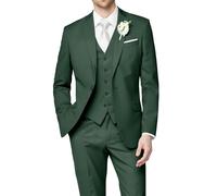 HUUTOE Costume 3 pièces élégant pour mariage, bal de fin d'année, affaires, blazer à un bouton, veste gilet et pantalon, smoking, pour homme, personnalisable, vert foncé, Taille M